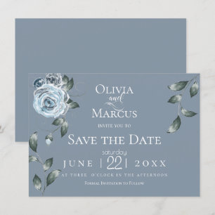 SAVE THE DATE Watercolor Dusty Blue Floral Invitation