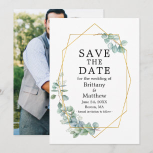 Save The Date Watercolor Eucalyptus Green Photo Geo Frame Sav