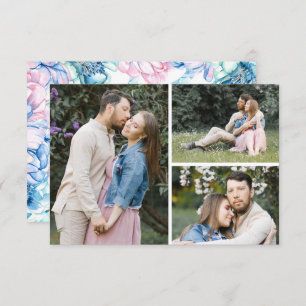 Save The Date Watercolor Floral 3-Photo Card