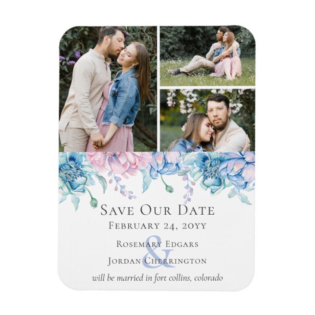 Save The Date Watercolor Floral Unique Wedding Magnet (Vertical)