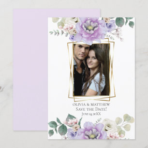 Save the Date Watercolor Lavender Peony Floral Invitation