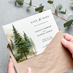 Save The Date Watercolor montagnes pins forêt mariage