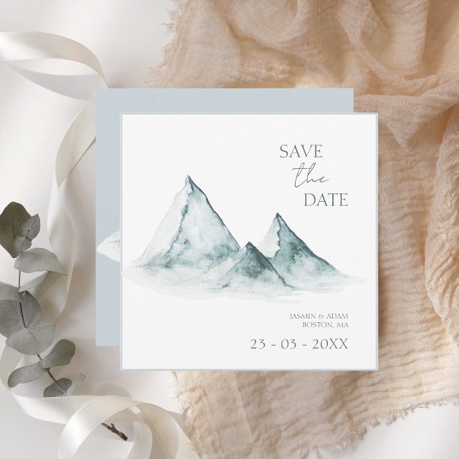 Save The Date Watercolor Mountain Green Winter Wedding (Créateur téléchargé)
