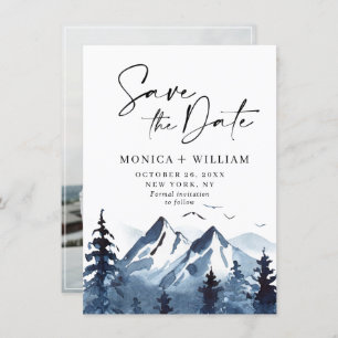 Save The Date Watercolor Mountains Forest Mariage Photo