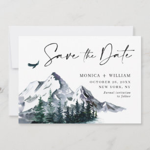 Save The Date Watercolor Mountains Forest Mariage Photo