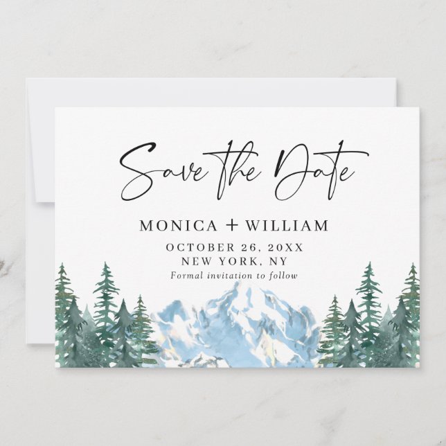 Save The Date Watercolor Mountains Mariage forestier (Devant)