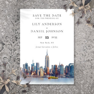 Save The Date Watercolor New York City Destination Wedding