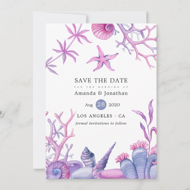 Save The Date Watercolor Ocean Life Mariage (Devant)
