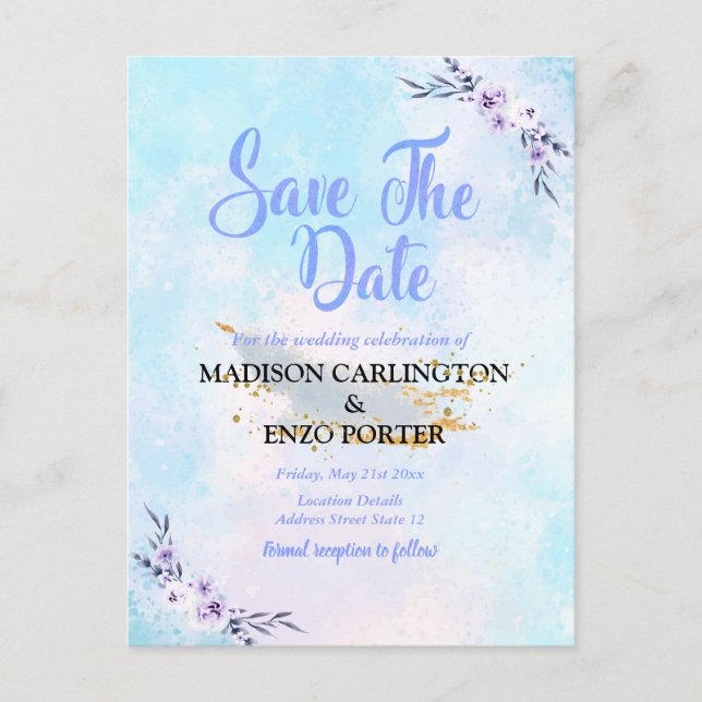 Save The Date Watercolor Pastel Postcard (Front)