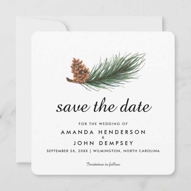 Save The Date Watercolor Pine Branch Winter Enregistrer la date (Devant)