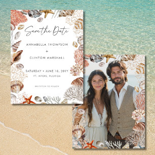 Save The Date Watercolor Seashell Neutral Beach Mariage