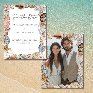 Save The Date Watercolor Seashell Neutral Beach Mariage
