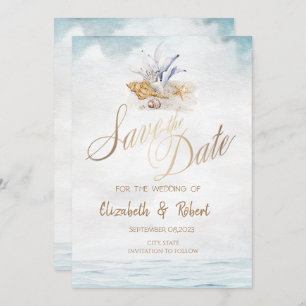Save The Date Watercolor Seashells, Sea Beach Enregistrer La Dat