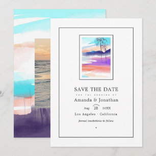 Save The Date Watercolor Summer Beach Wedding Photo