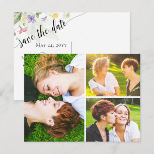 Save The Date Watercolor Wildflowers 3-Photo Postcard