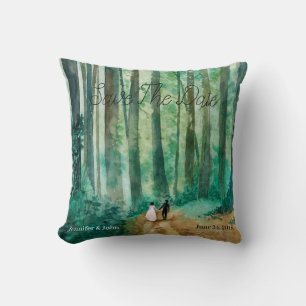 Save The Date Watercolor woodland landscape Throw Pillow