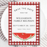 Save The Date Watermelon Family Reunion<br><div class="desc">Are you planning a family reunion? 
Let your family know the date with this unique Save the Date card.
It is decorated with watercolor watermelons and a red and white buffalo check background. 
Easily customizable. Original Watercolor © Michele Davies.</div>