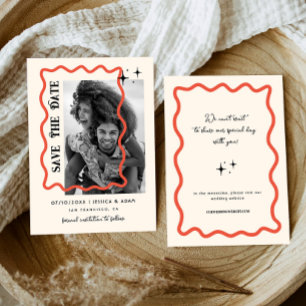 Save The Date Wavy Frame Retro Photo Mariage Enregistrer La Date