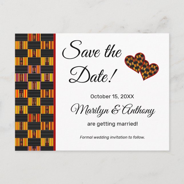 Save the Date Wedding African Kente K30 Postcard (Front)
