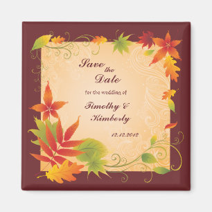 Save the Date wedding autumn fall leaves magnet