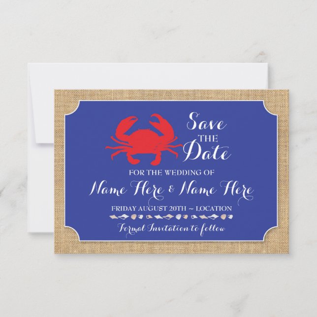Save The Date Wedding Beach Crab Boil Invite (Front)