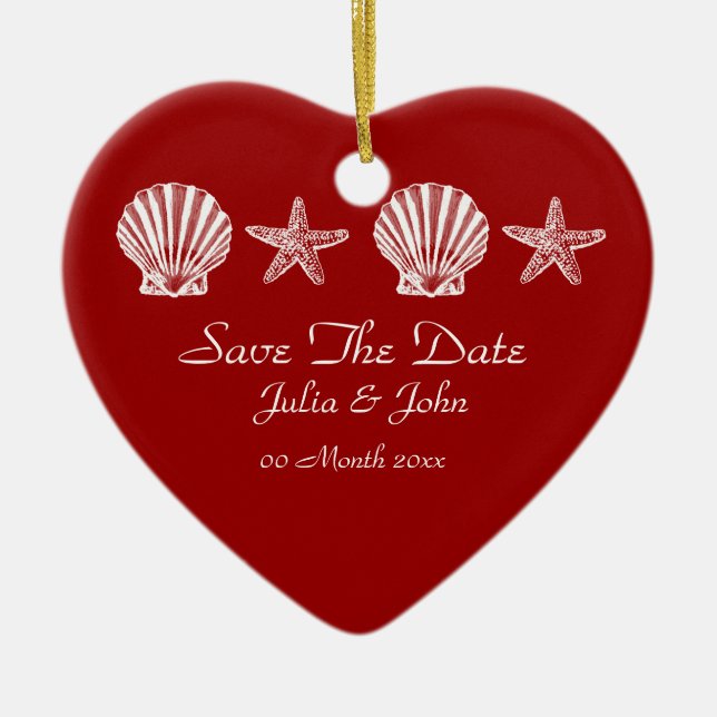 Save The Date wedding beach theme announcement Ceramic Ornament (Front)