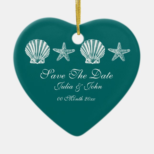 Save The Date wedding beach theme announcement Ceramic Ornament (Front)