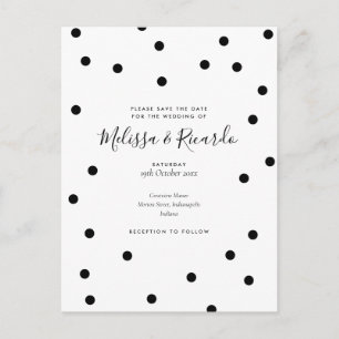 Save the Date Wedding Black and White Polka Dots Postcard