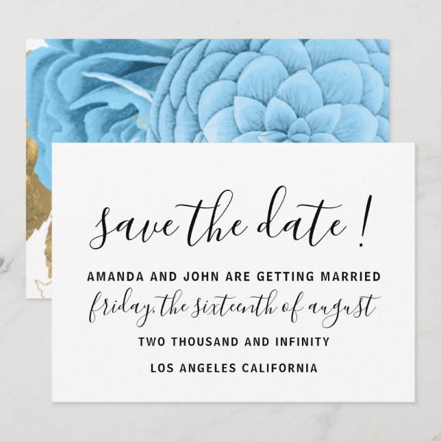 Save The Date Wedding Bride Monogram Pastel Blue (Front/Back)