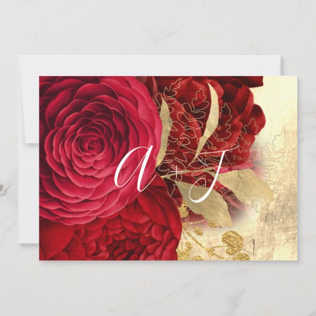 Save The Date Wedding Bride Wreath Gold Red Wine (Back)