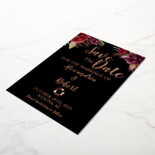Save the Date Wedding Burgundy Flowers Rose Gold