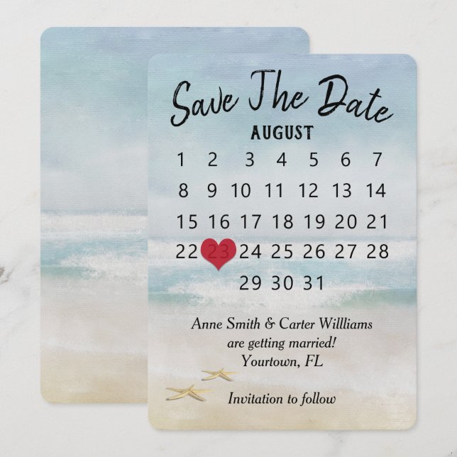 Save the Date Wedding Calendar Beach Starfish Invitation (Front/Back)