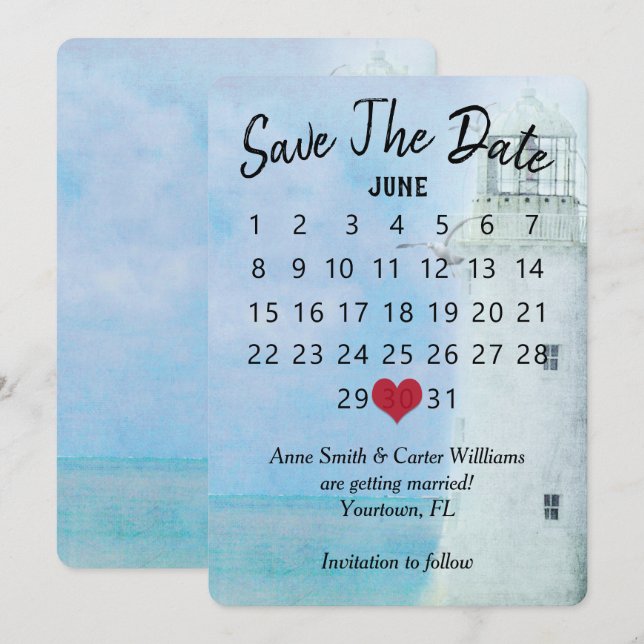 Save the Date Wedding Calendar Lighthouse Invitation (Front/Back)