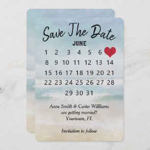 Save the Date Wedding Calendar Ocean Beach Invitation
