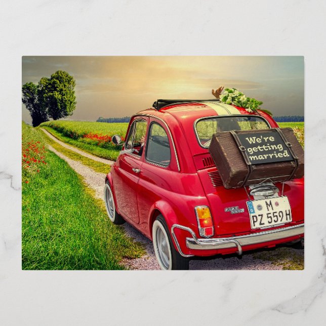 SAVE THE DATE WEDDING CAR POSTCARD FOIL (Front)