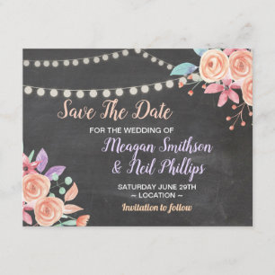 Save The Date Wedding Card Peach Flower Chalk