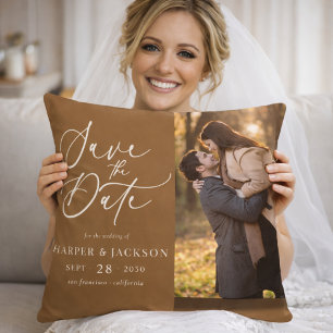 Save the Date Wedding Custom Photo Throw Pillow