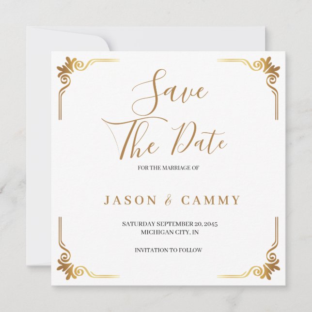 Save the Date Wedding Elegant Gold Card (Front)