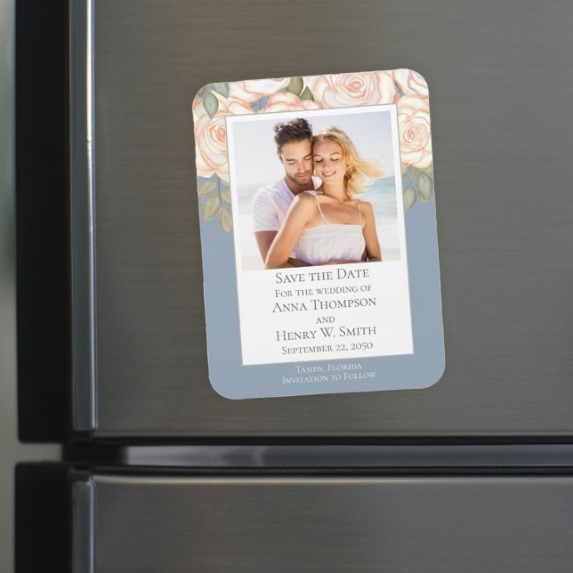 Save the Date Wedding Elegant Modern Dusty Blue Magnet (Creator Uploaded)