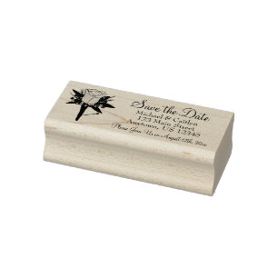 Save the Date Wedding Groom Rose Boutonniere Rubber Stamp