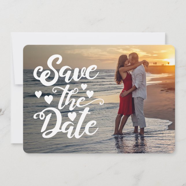 Save The Date Wedding | Handwritten Script Hearts Invitation (Front)