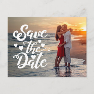 Save The Date Wedding Handwritten Script Photo Postcard