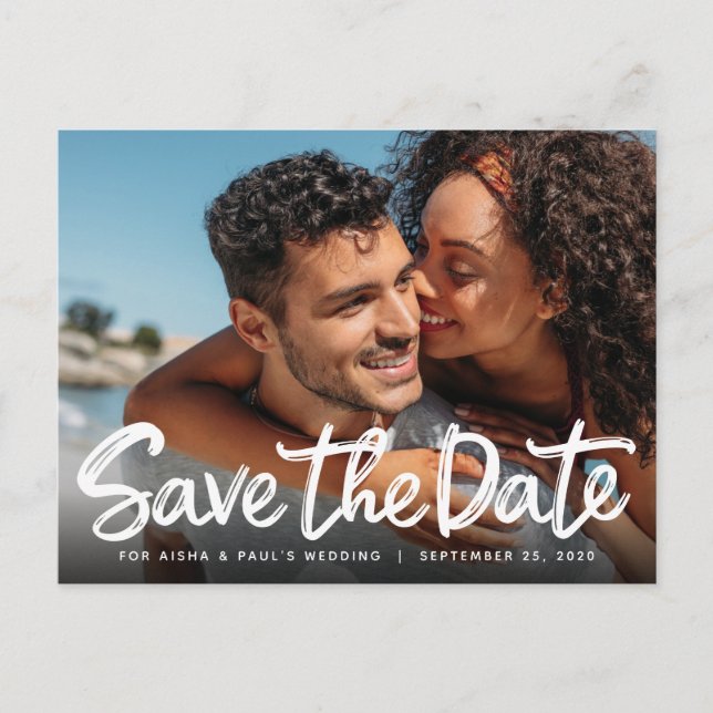 Save The Date Wedding Handwritten Script Photocard Postcard (Front)