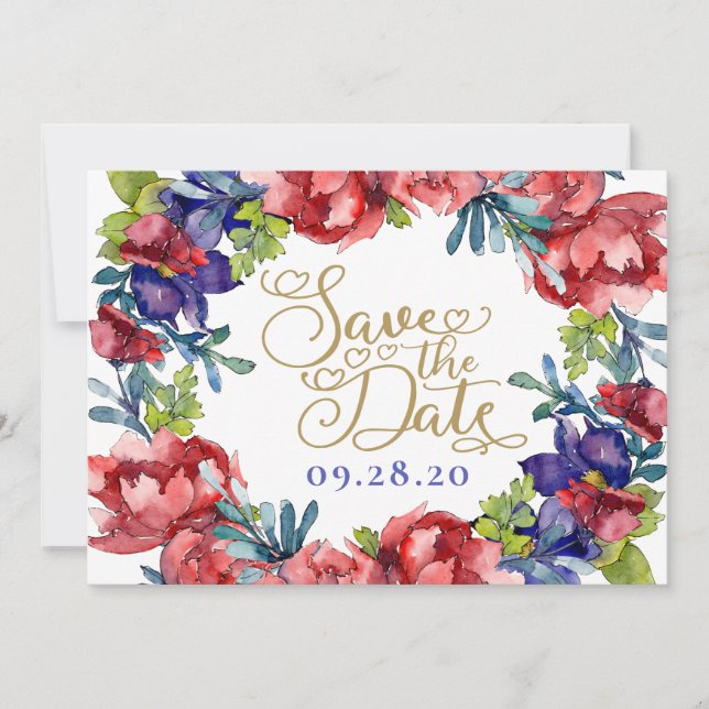 Save The Date Wedding | Happiness Floral & Script Invitation (Front)