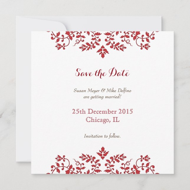 Save the date wedding invitation card damask (Front)