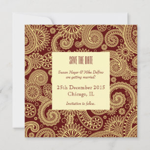 Save the date wedding invitation card red indian