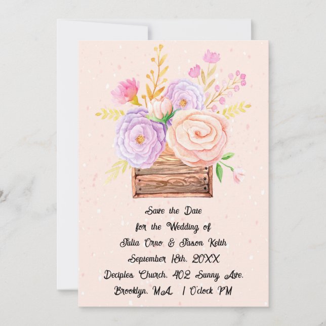 Save the Date Wedding Invitation Peach Flowers (Front)