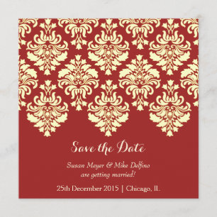 Save the date wedding invite card red damask