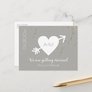 SAVE THE DATE wedding love heart confetti grey Announcement Postcard