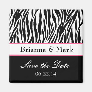 Save the Date Wedding Magnet Black White and Pink